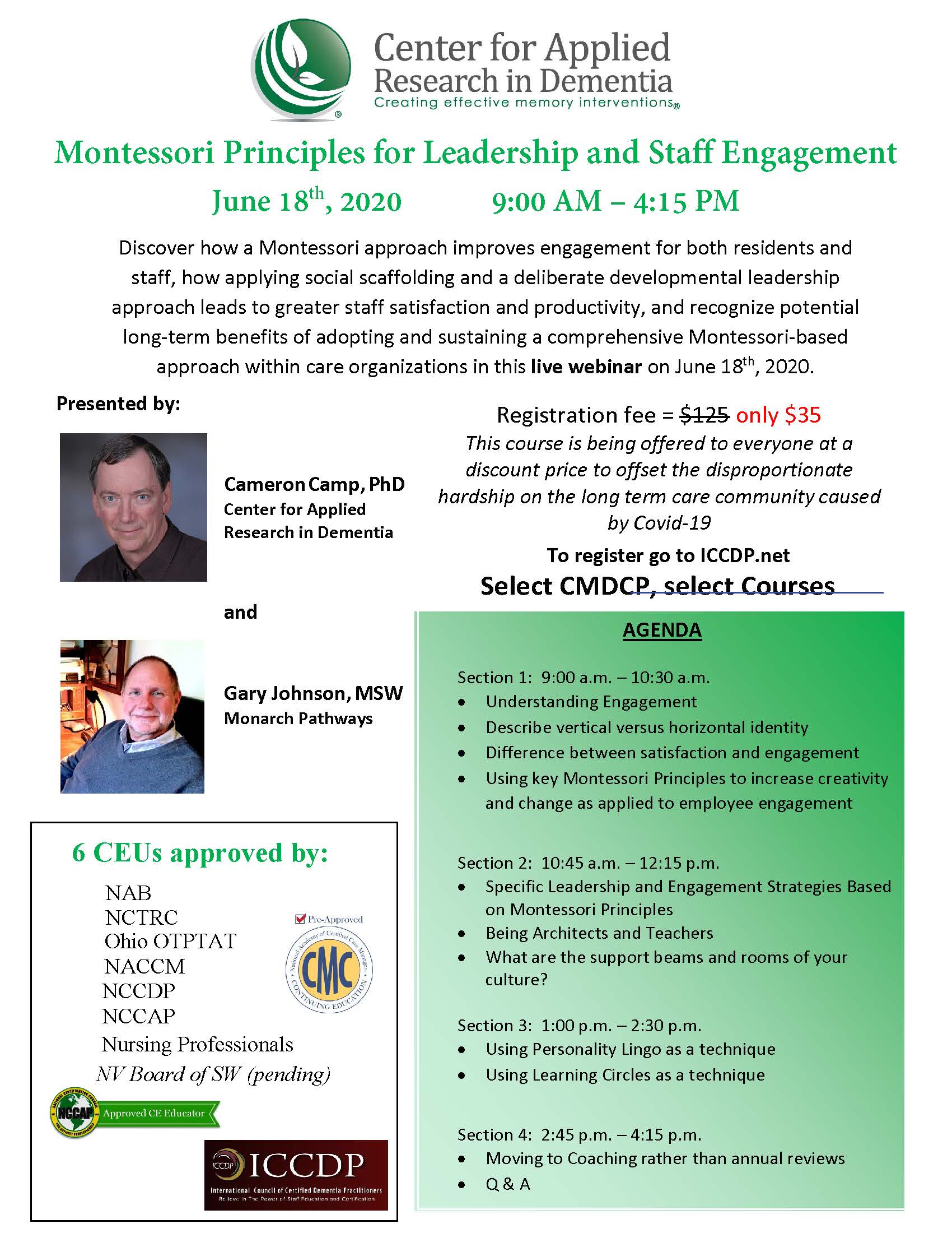 Montessori Principles for Leadership and Staff Engagement flyer.