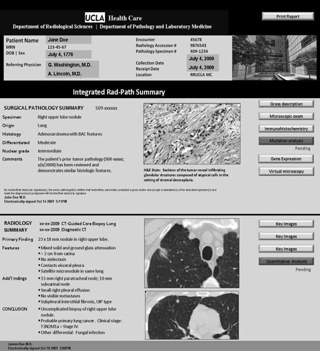 Graphic. Printed page. U.C.L.A. Integrated Radiology Pathology Summary.