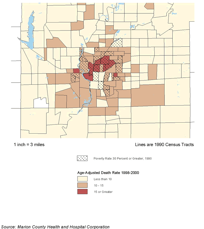 Figure 9.13: Indianapolis, IN. Age Ajusted Death Rates 1998-2000