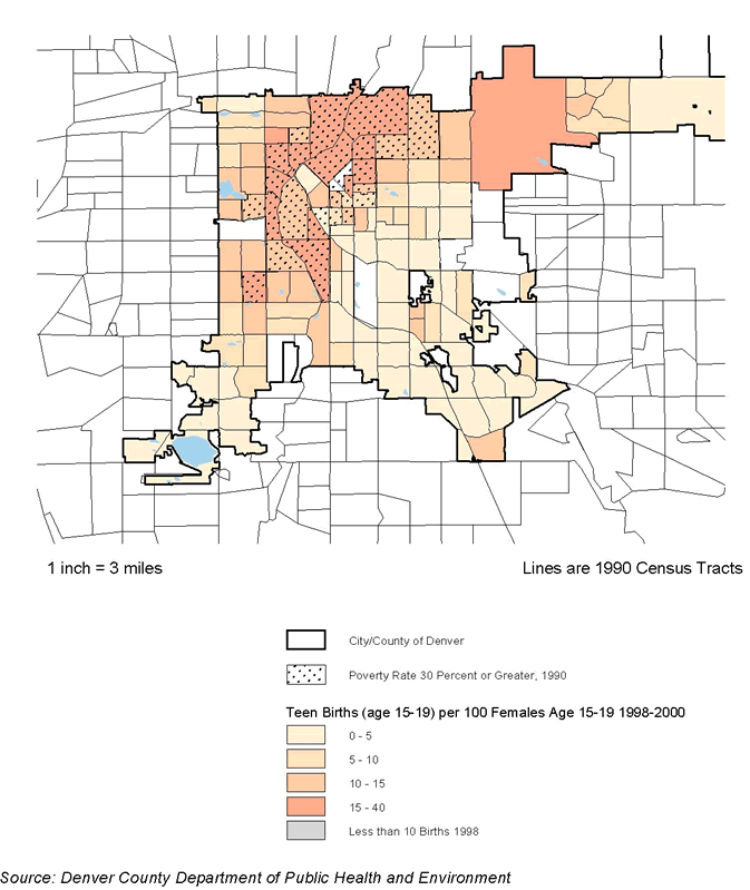 Figure 9.4 Denver County, CO. Teen Birth Rates 1998-2000