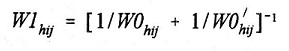 Equation: W1(subscript hij) = [1 divided by W0(subscript hij) plus 1 divided by W0 derivative of (subscript hij)] (superscript -1).