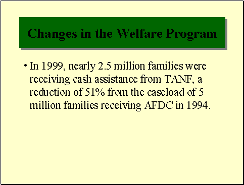 Changes in Welfare Program