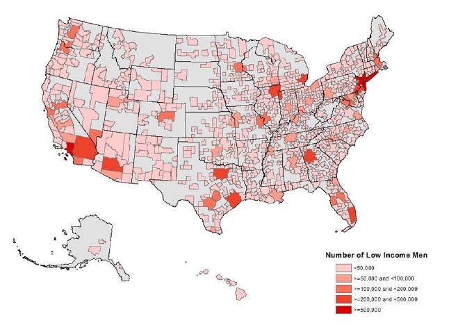 Figure 1. Number of Low-Income Men by Metropolitan Area, 2008–10