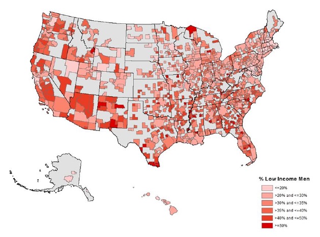 Figure 2. Share of Low-Income Men by Metropolitan Area, 2008–10