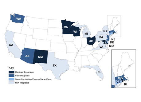 Keyed map of the United States