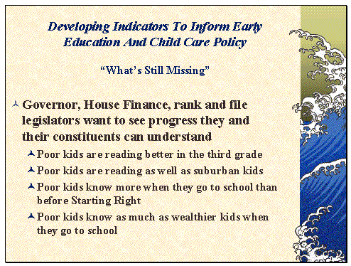 Developing Indicators To Inform Early Education And child Care Policy